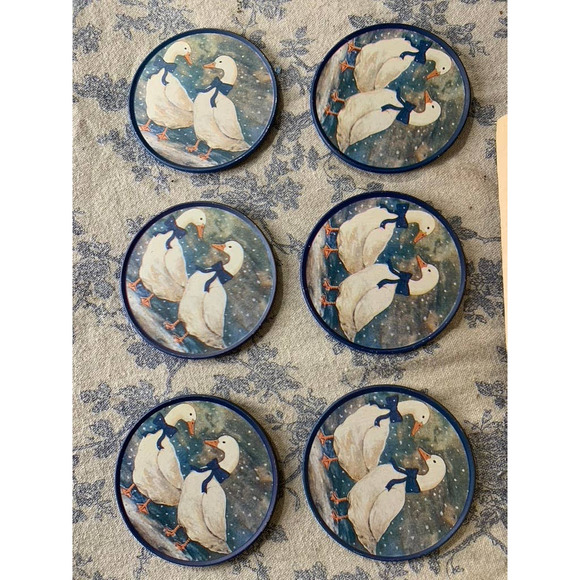Vintage Set of 6 Duck Coasters with Storage Tin - Picture 9 of 9